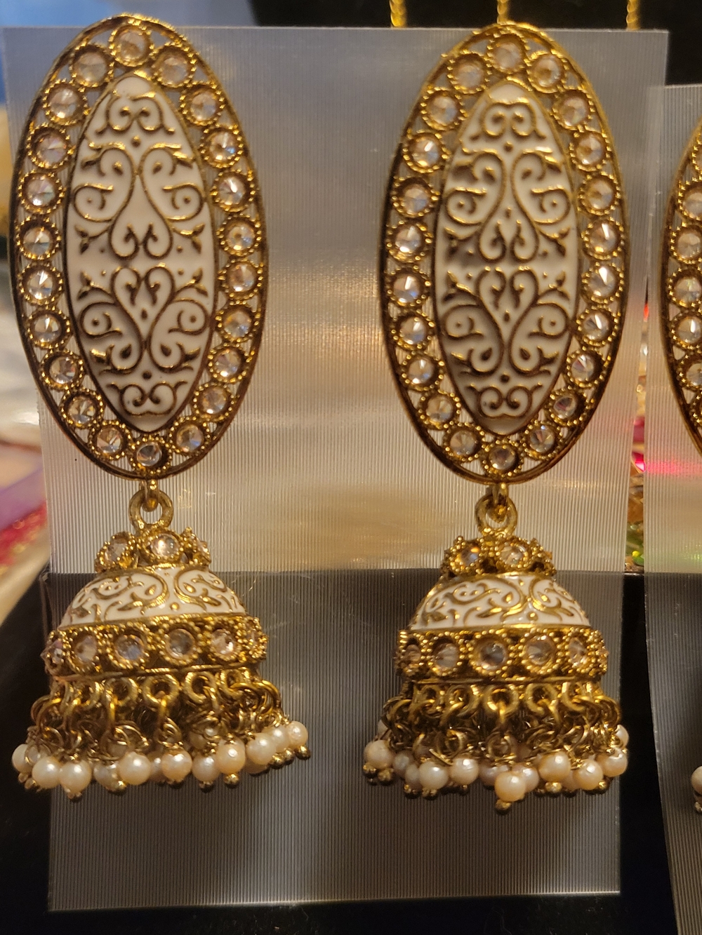Elegant White and Gold Jhumka Earrings - Women Jewelry